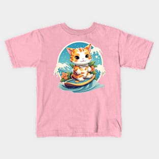 Surf Tiger Kitty Kids T-Shirt